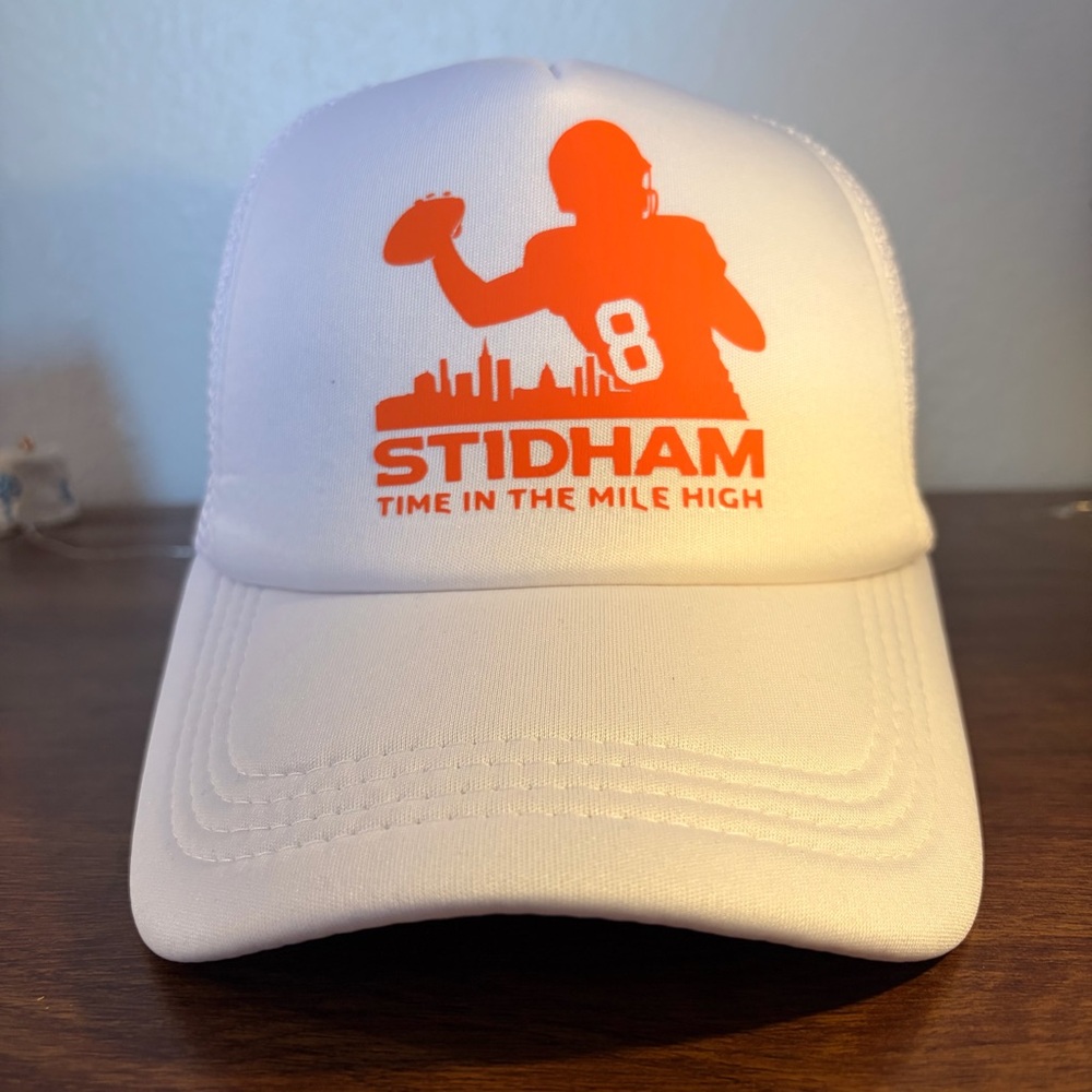 Jarrett Stidham Hat “Stidham Time” Trucker Denver Broncos Playoffs Mesh Snapback